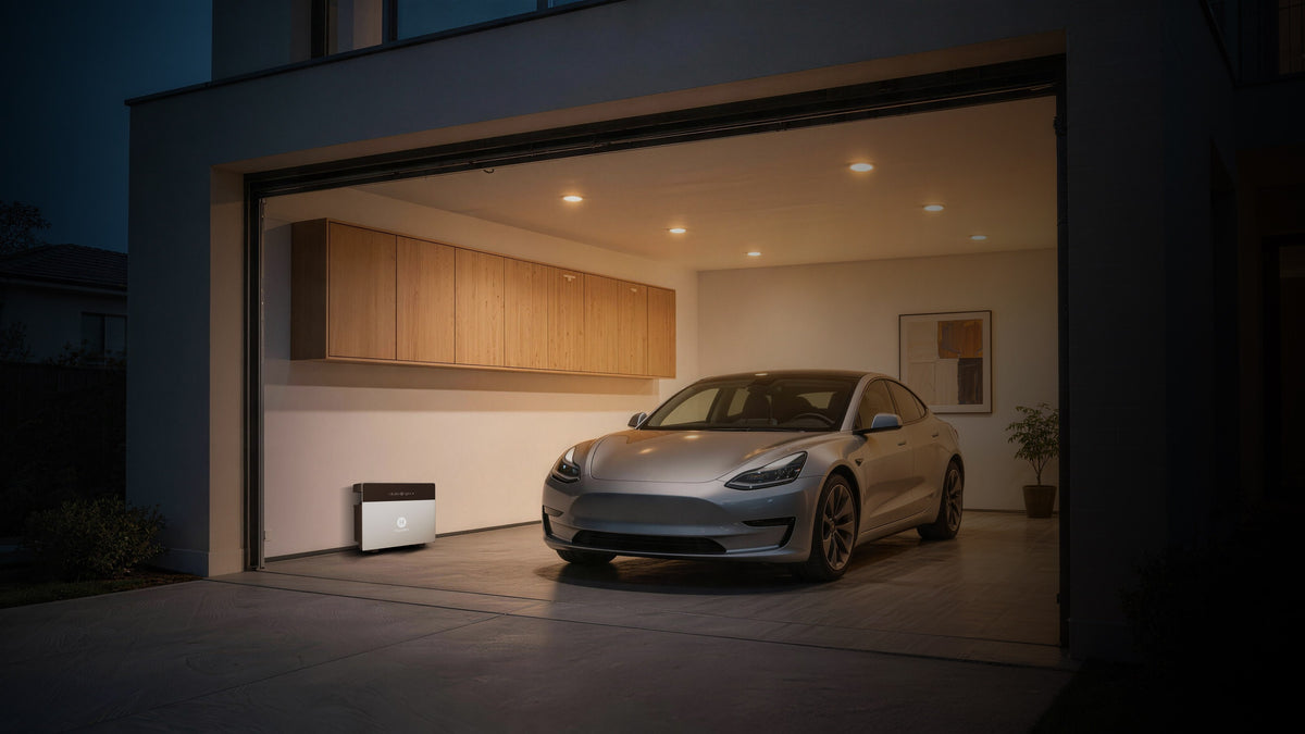 Hoymiles HiBattery 4020 X in der Garage, steckerfertig per AC-Kopplung mit dem bestehenden Balkonkraftwerk verbunden