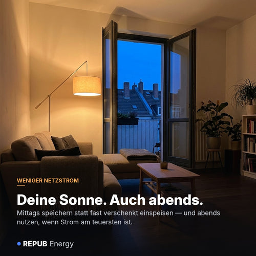 Deine Sonne. Auch abends. — Solarstrom speichern statt einspeisen